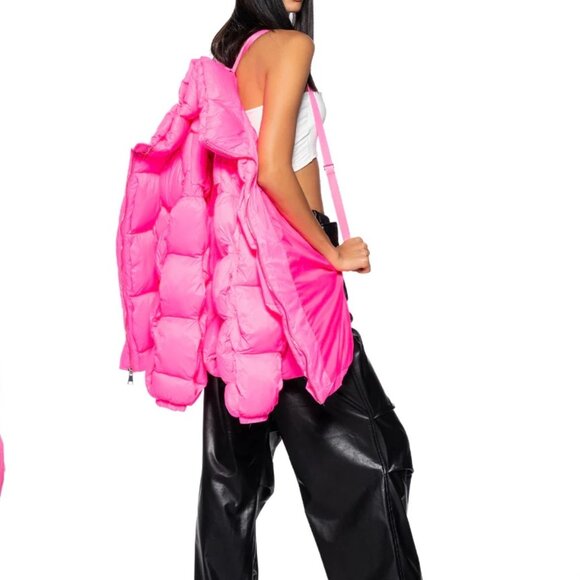 Azalea Wang Lykke Puffer Jacket NWT – Hot Pink Oversized Quilted Bubble Coat (Si - Picture 3 of 13